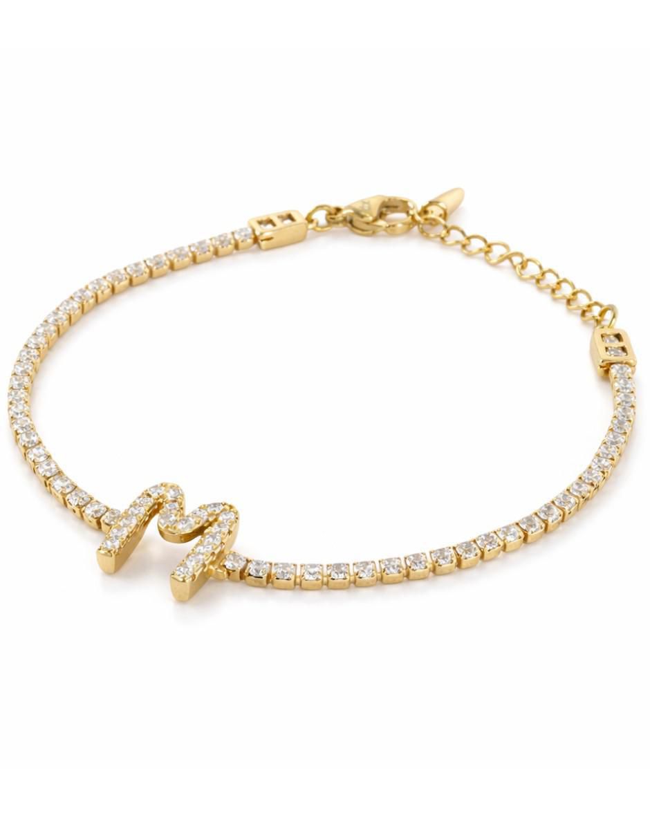 Pulsera de oro laminado con zirconia cúbica 14 k Joyería Elegante para mujer acabado chapa de oro Pulsera de oro laminado con zirconia cúbica 14 k Joyería Elegante para mujer acabado chapa de oro