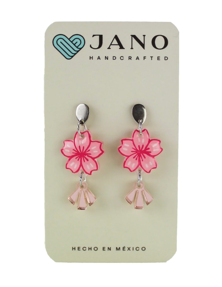 Aretes largos de flor Jano con acabado brillante