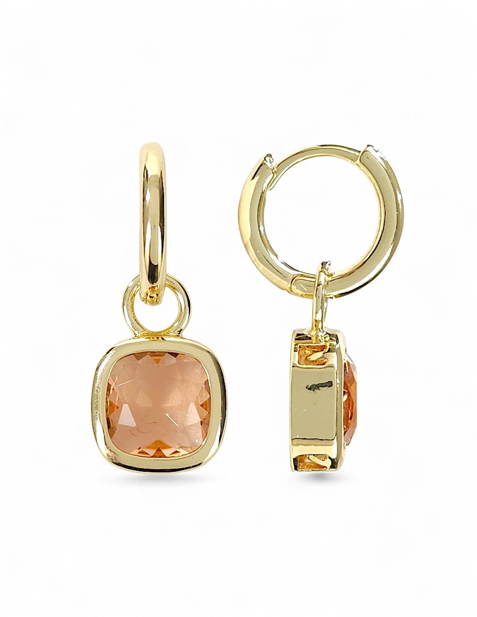 Aretes y collar cuadrado de oro laminado 18 k zirconia 5