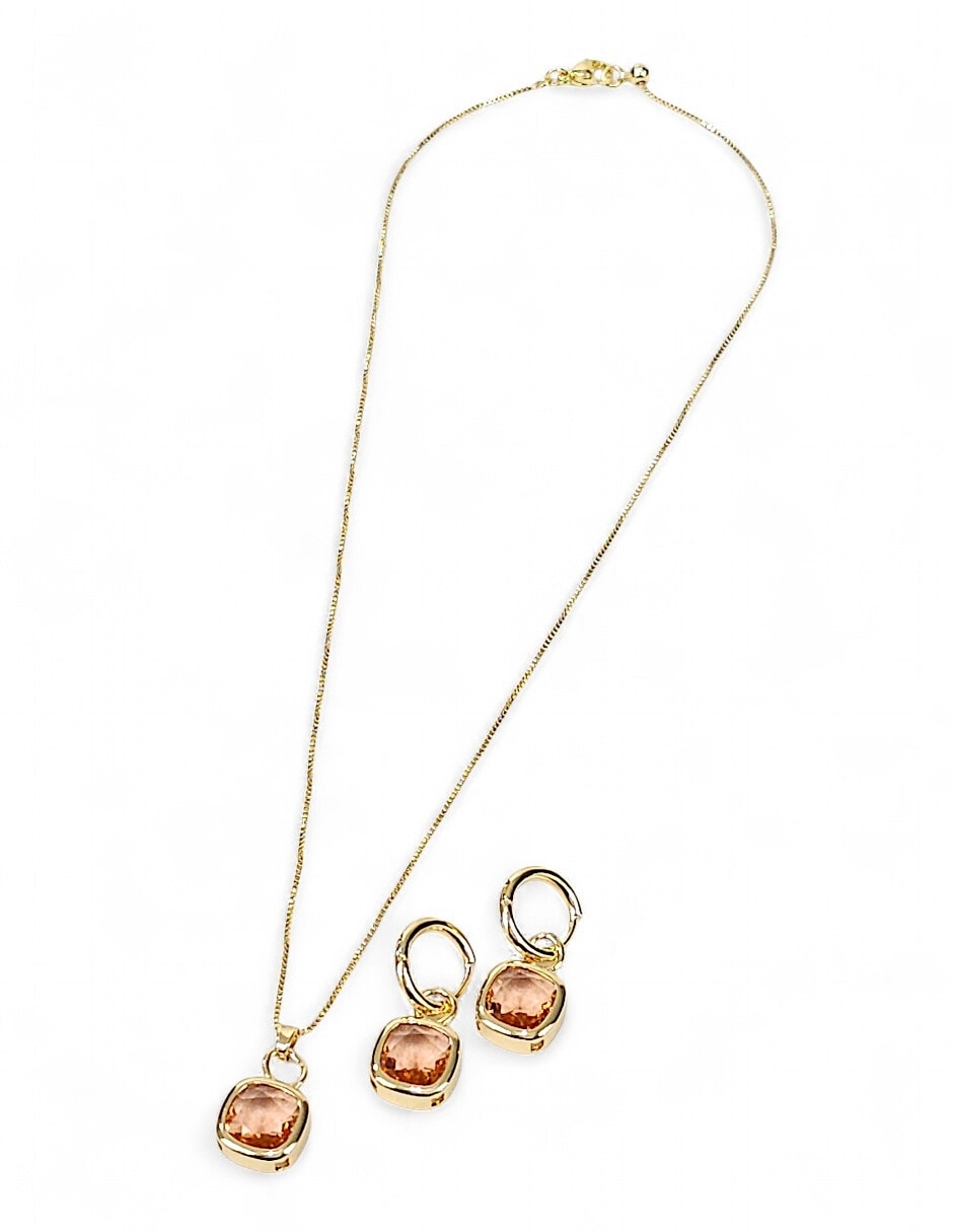 Aretes y collar cuadrado de oro laminado 18 k zirconia 3