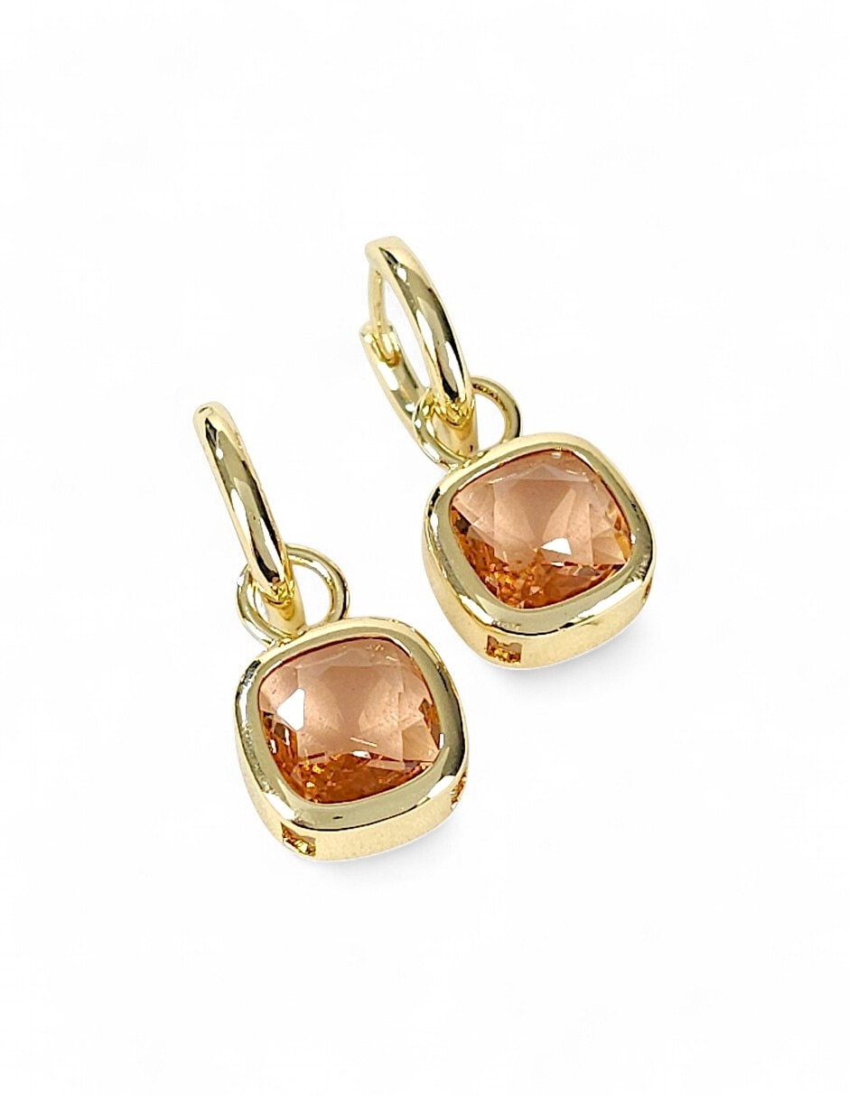 Aretes y collar cuadrado de oro laminado 18 k zirconia 6
