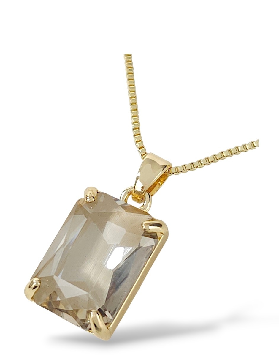 Aretes y collar rectangular de oro laminado 18 k zirconia