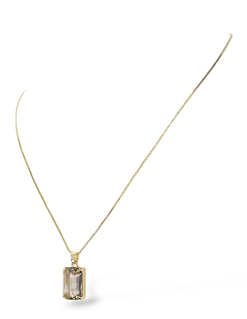 Aretes y collar rectangular de oro laminado 18 k zirconia