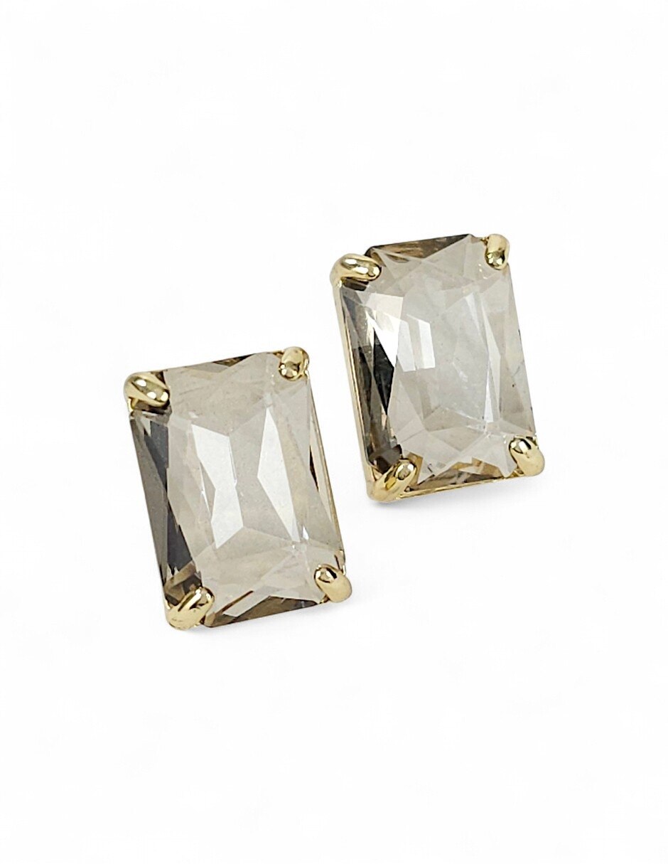 Aretes y collar rectangular de oro laminado 18 k zirconia 7