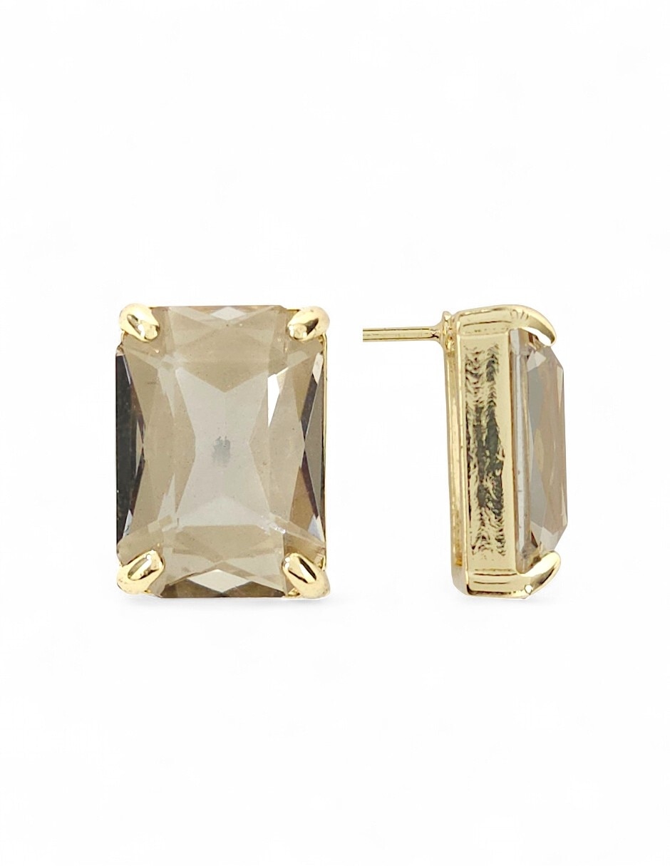 Aretes y collar rectangular de oro laminado 18 k zirconia