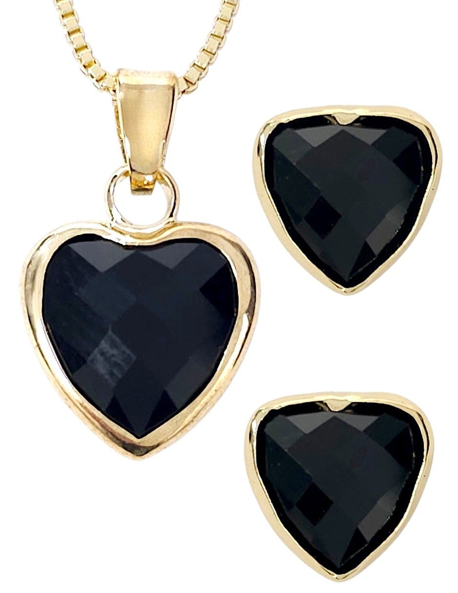 Aretes y collar de corazón de oro laminado 18 k zirconia