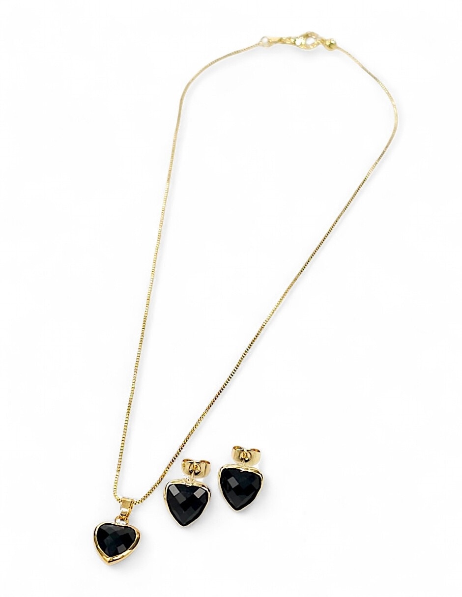 Aretes y collar de corazón de oro laminado 18 k zirconia 7