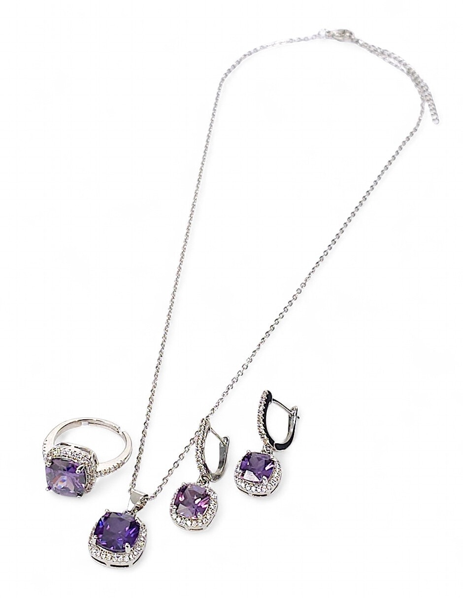 Aretes collar y anillo cuadrado Generico zirconia