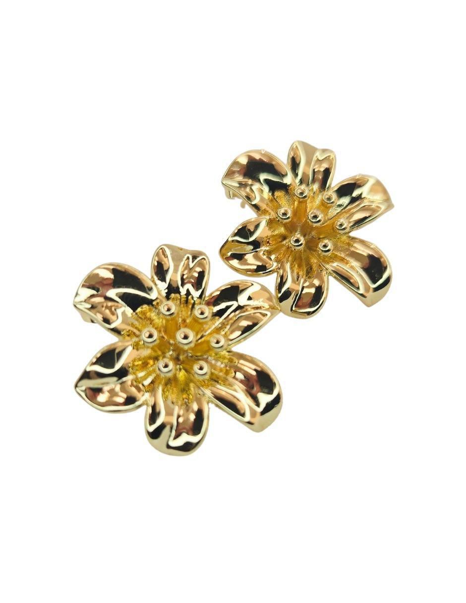 Broqueles de flor Maria Rayuela de oro laminado 18 k con acabado brillante