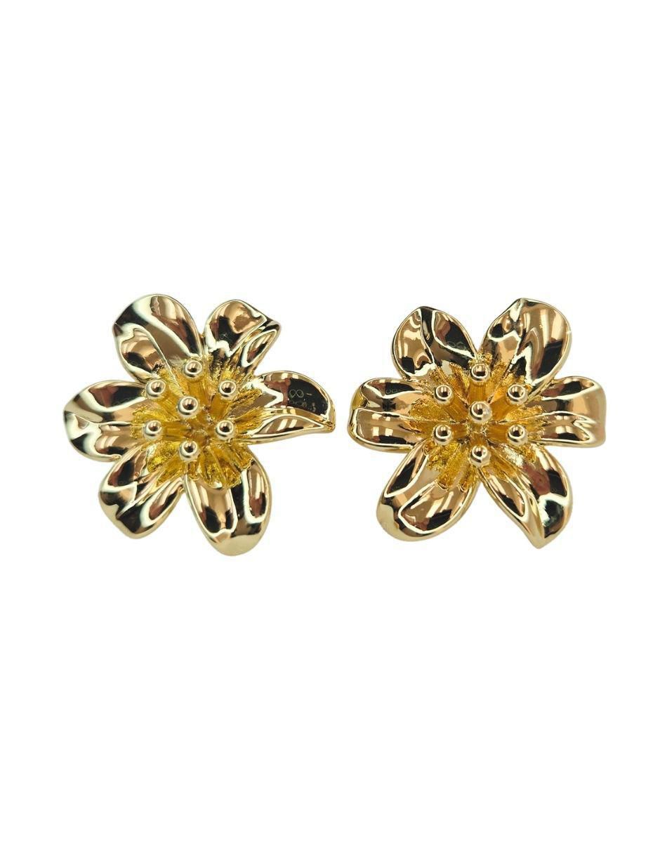 Broqueles de flor Maria Rayuela de oro laminado 18 k con acabado brillante