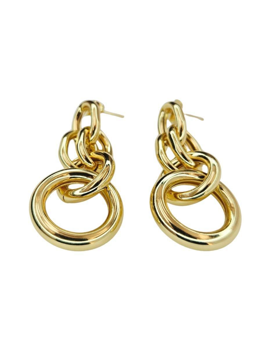 Aretes largos de eslabones Maria Rayuela de oro laminado 18 k con acabado brillante