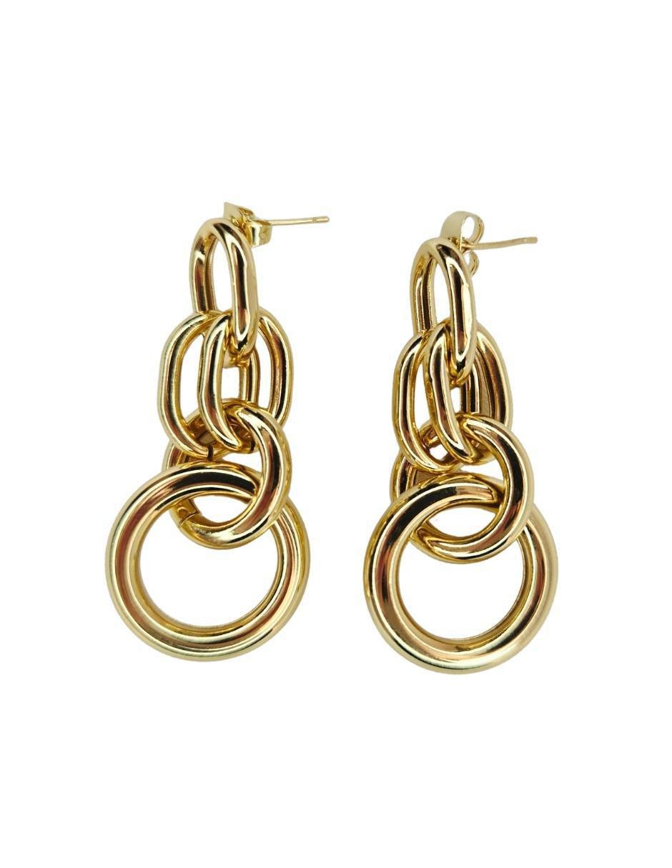 Aretes largos de eslabones Maria Rayuela de oro laminado 18 k con acabado brillante