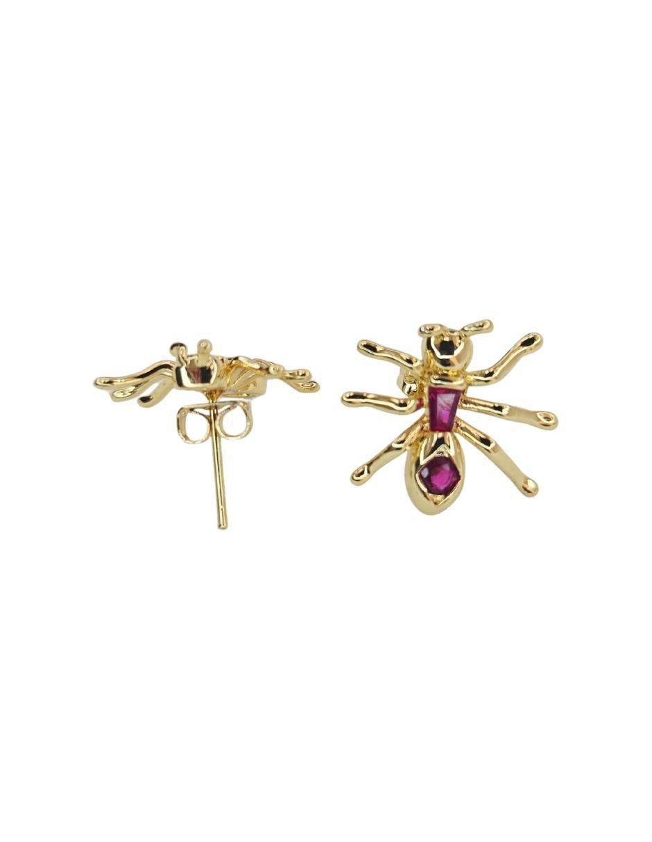 Aretes cortos de hormiga Maria Rayuela de oro laminado 18 k con acabado brillante zirconia