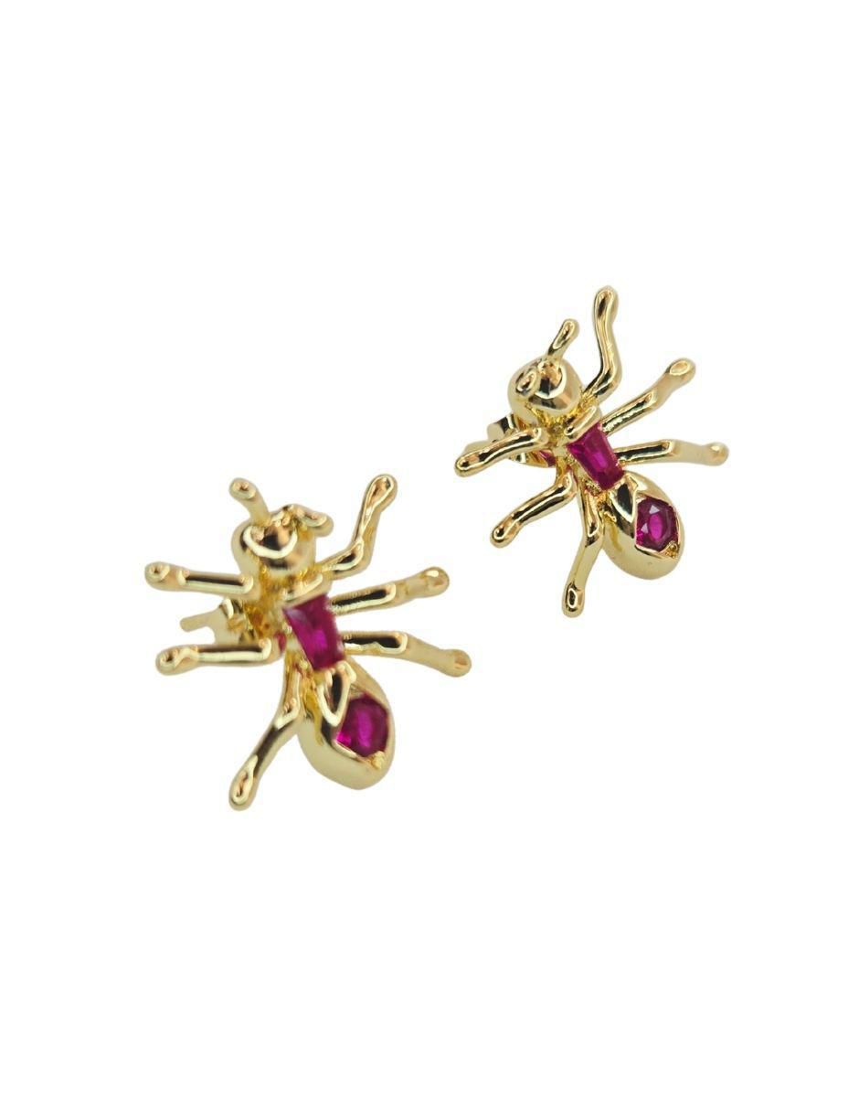 Aretes cortos de hormiga Maria Rayuela de oro laminado 18 k con acabado brillante zirconia