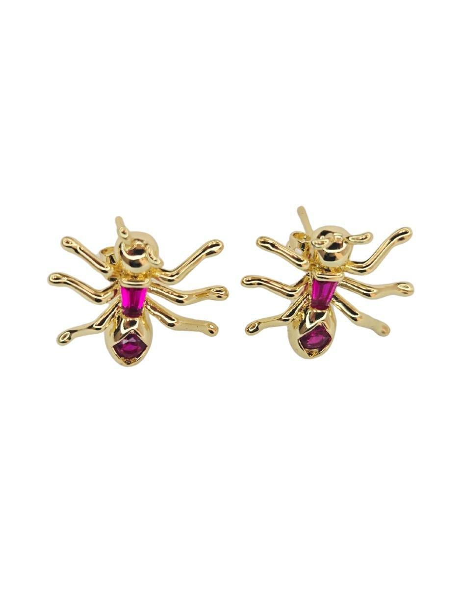 Aretes cortos de hormiga Maria Rayuela de oro laminado 18 k con acabado brillante zirconia