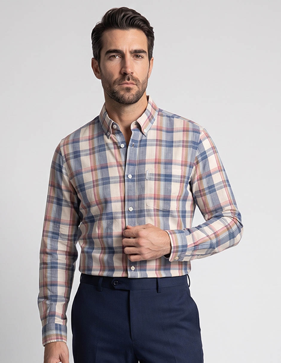 Camisa casual de algodón manga larga para hombre