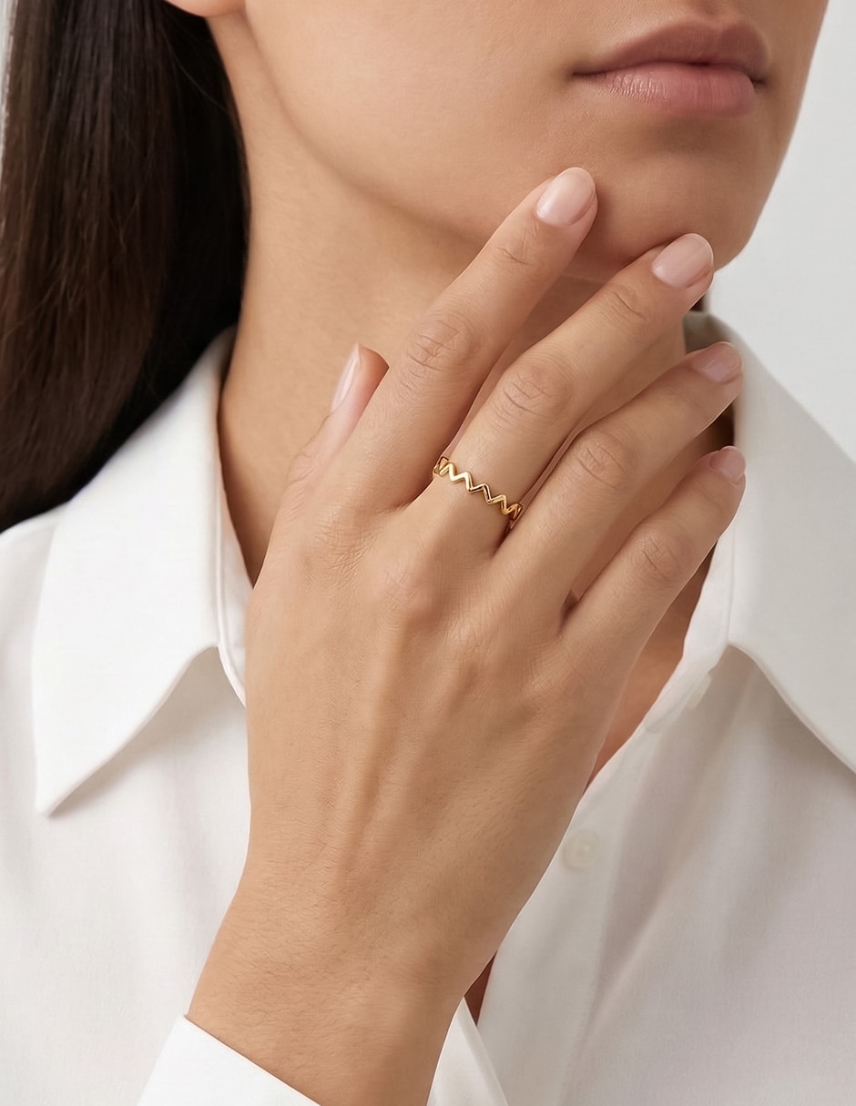 Anillo Abba Joyas Zig Zag 14 K de oro brillante