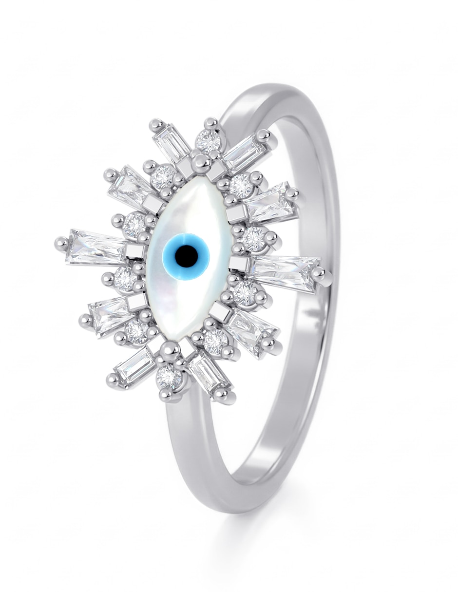 Anillo de ojo Turco 10 K de oro zirconia brillante 4