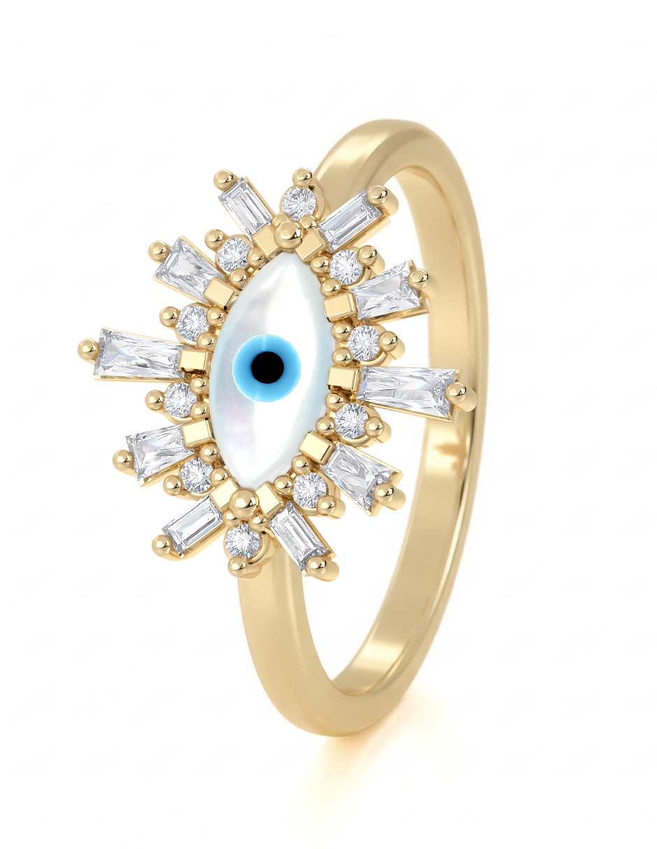 Anillo de ojo Turco 14 K de oro zirconia brillante 2