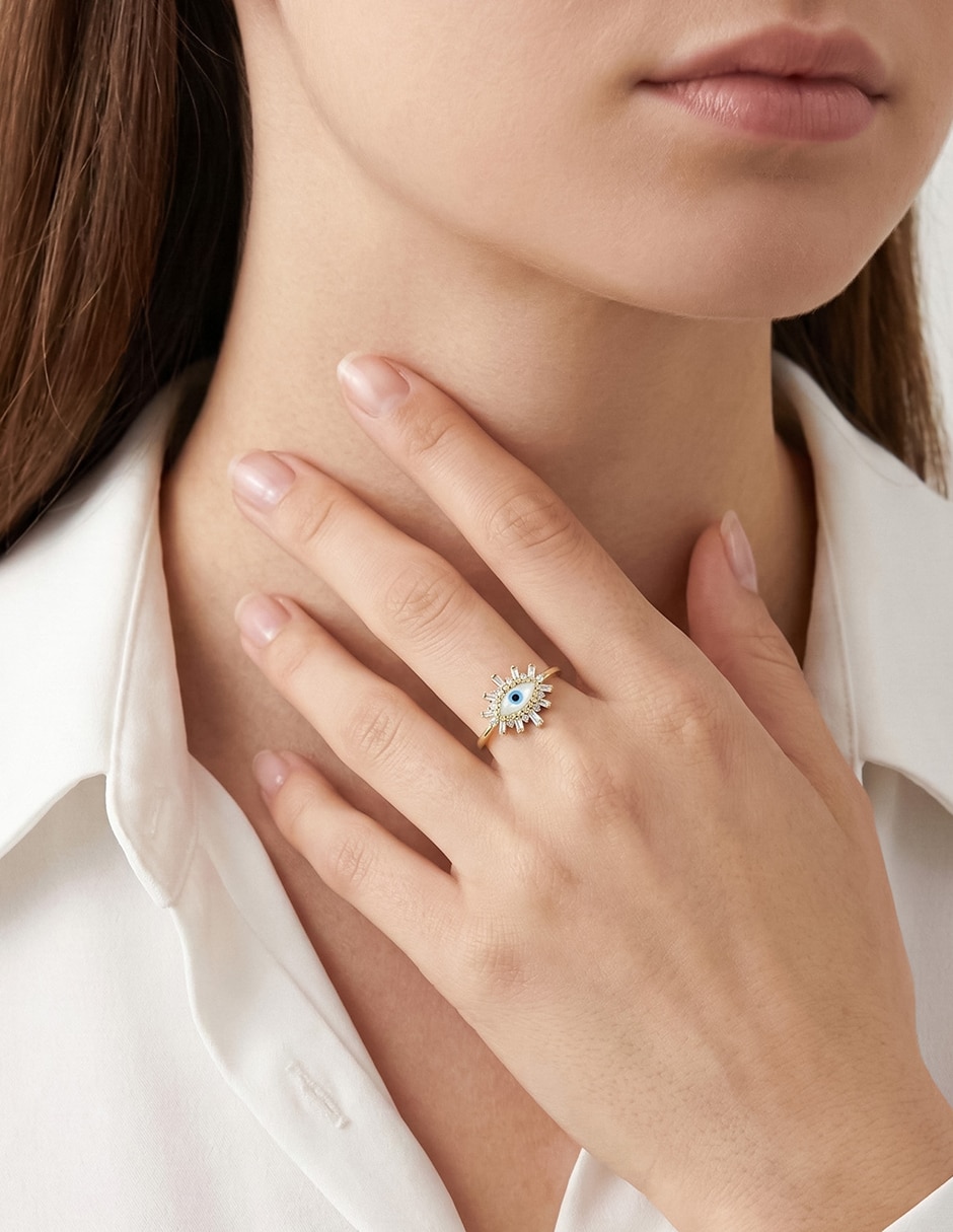 Anillo de ojo Turco 14 K de oro zirconia brillante 3