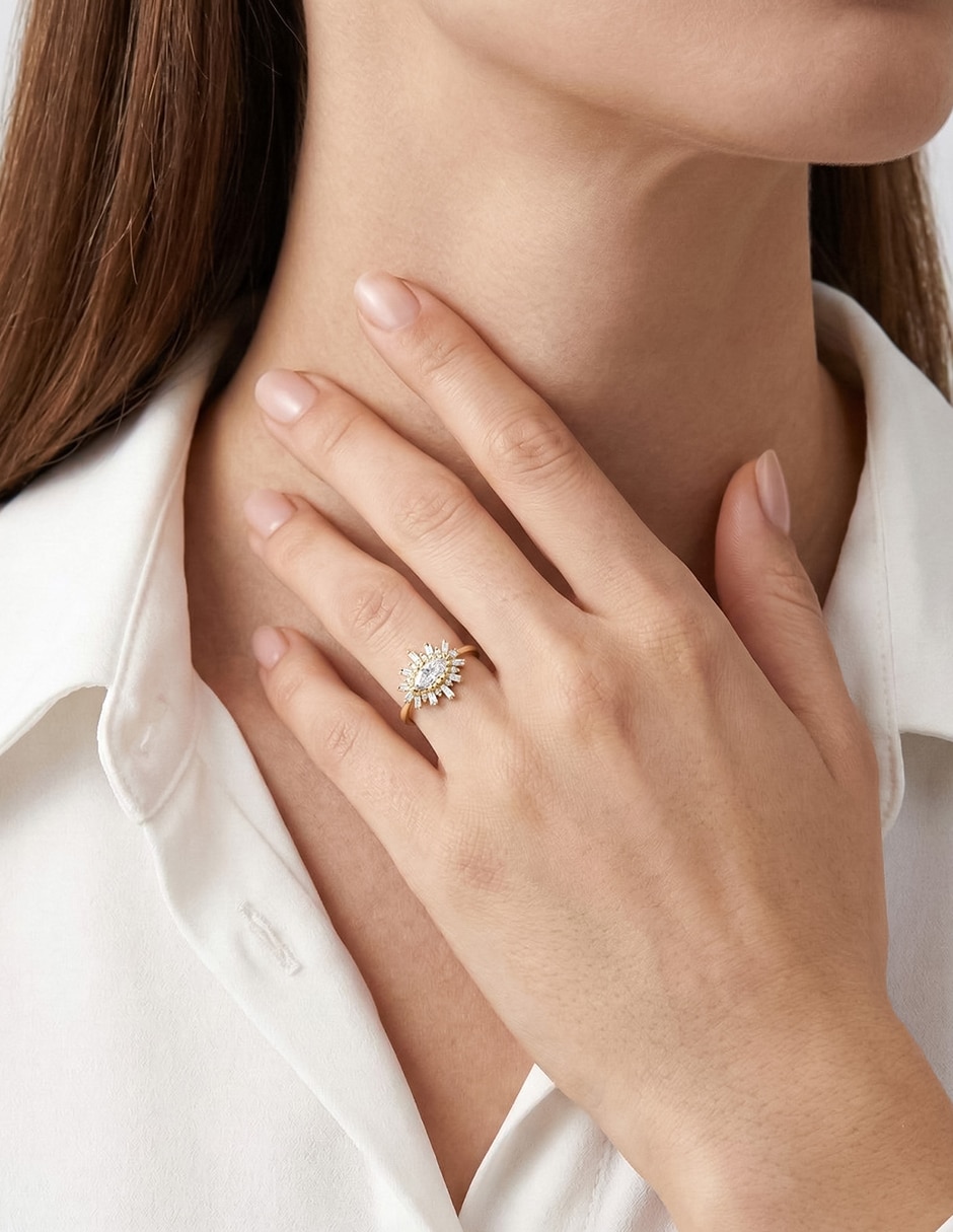 Anillo abba joyas 14 k de oro circonita brillante