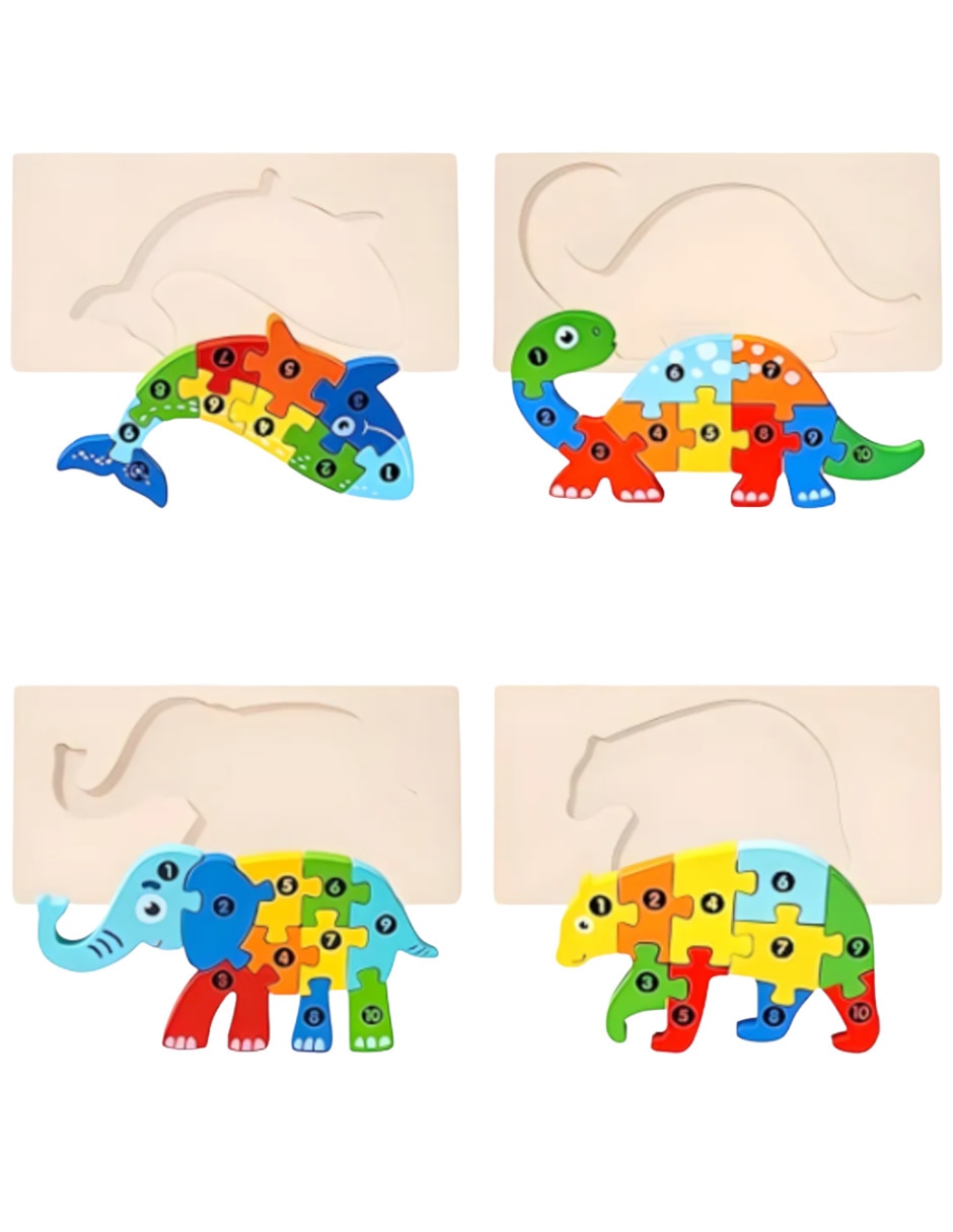 Rompecabezas didáctico de Madera para niños con animales colores y números Xtellar 6 piezas
