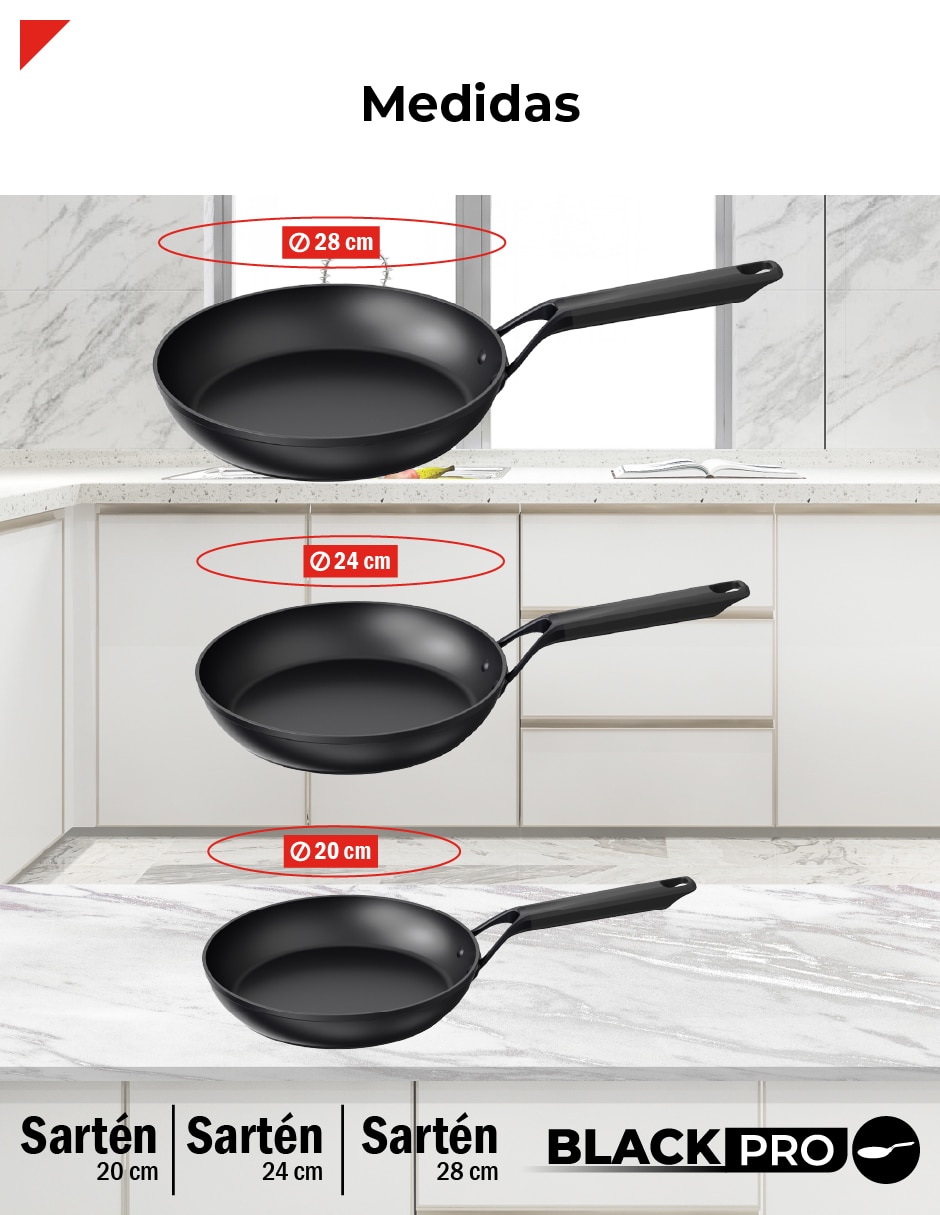 Set de sartenes Bogner Black Pro de aluminio forjado 3 piezas