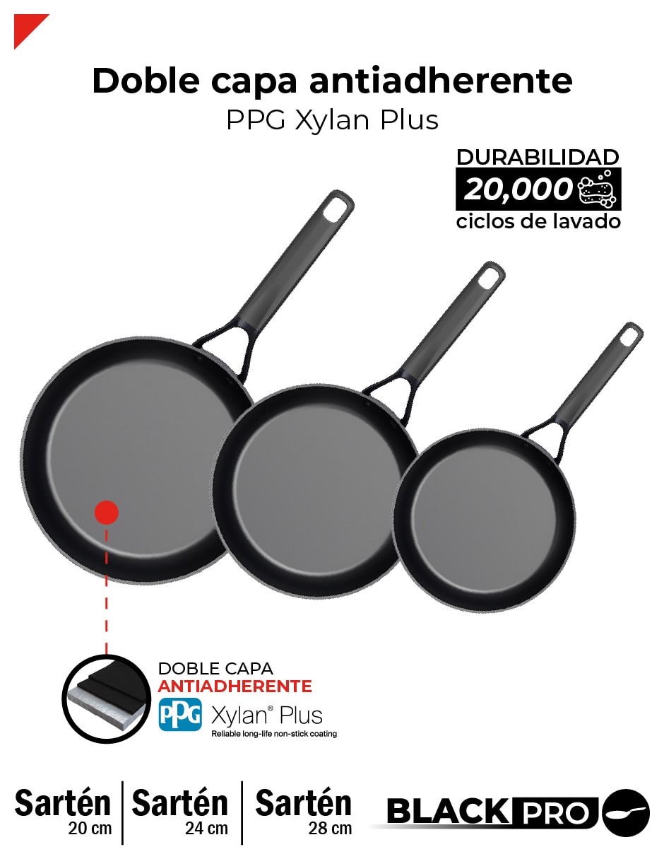 Set de sartenes Bogner Black Pro de aluminio forjado 3 piezas