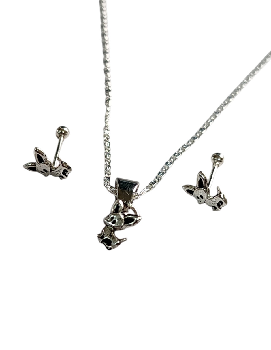 Aretes y collar de perro Limerence By Claudia Herrera Chihuahua de plata P925