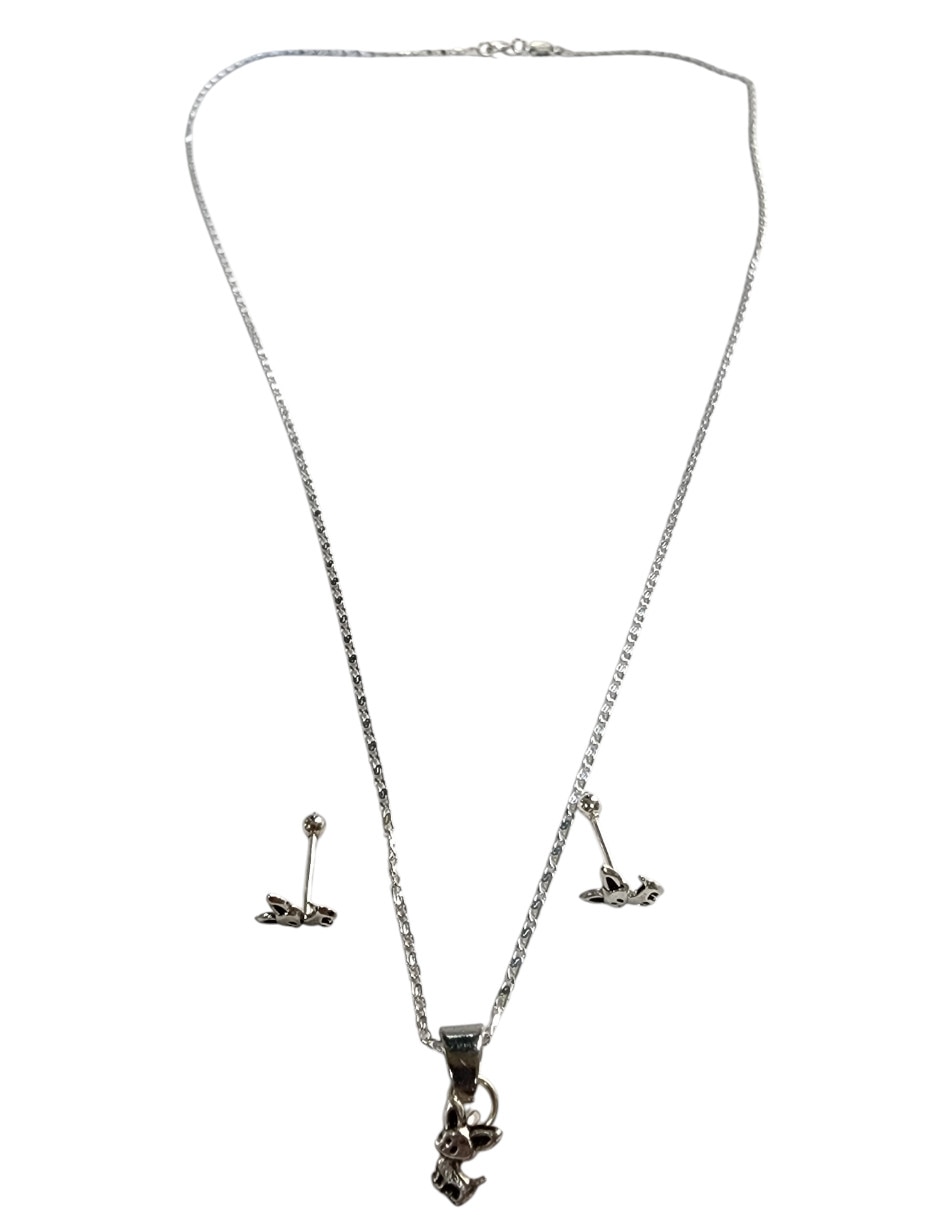 Aretes y collar de perro Limerence By Claudia Herrera Chihuahua de plata P925