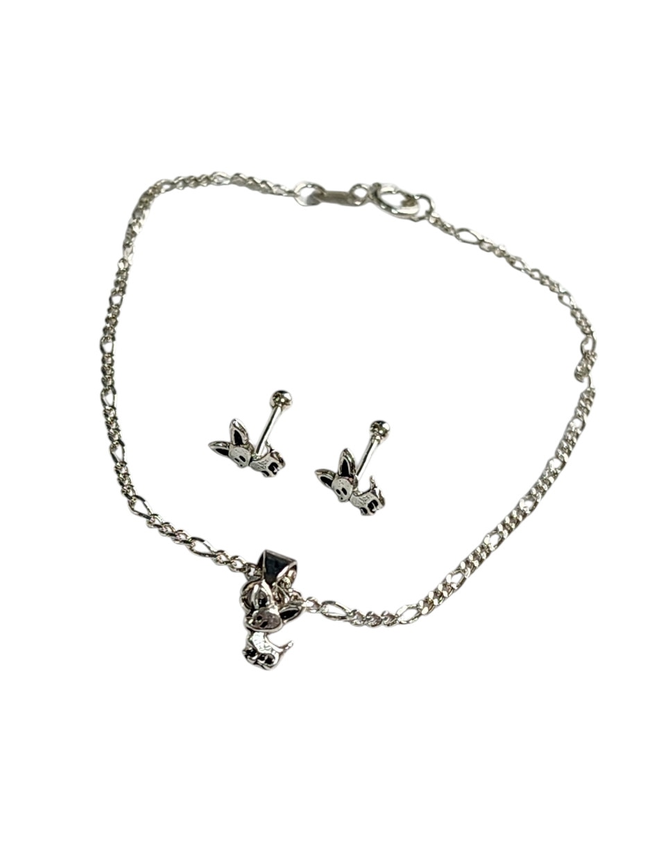 Aretes y pulsera de perro Limerence By Claudia Herrera Chihuahua de plata P925