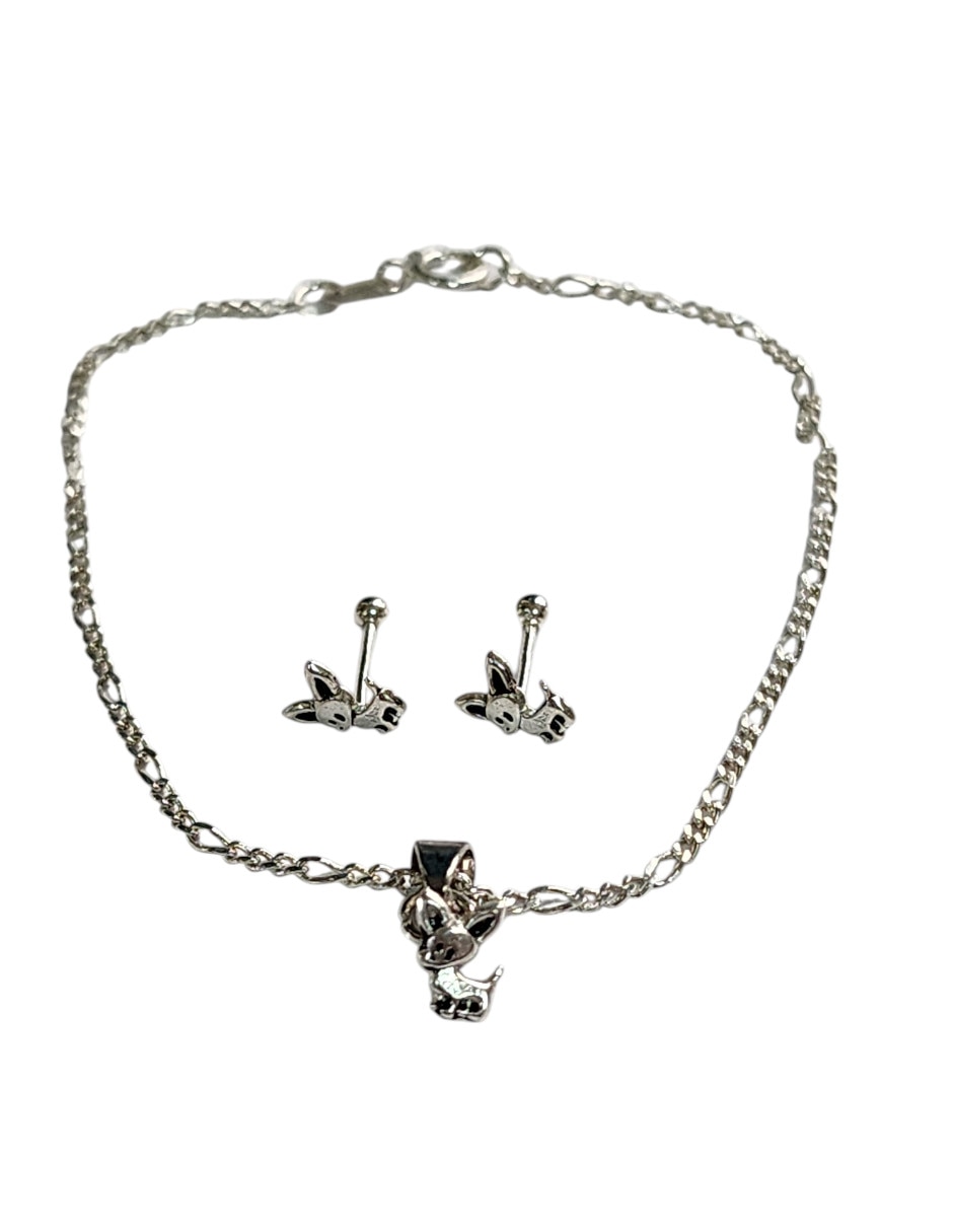 Aretes y pulsera de perro Limerence By Claudia Herrera Chihuahua de plata P925