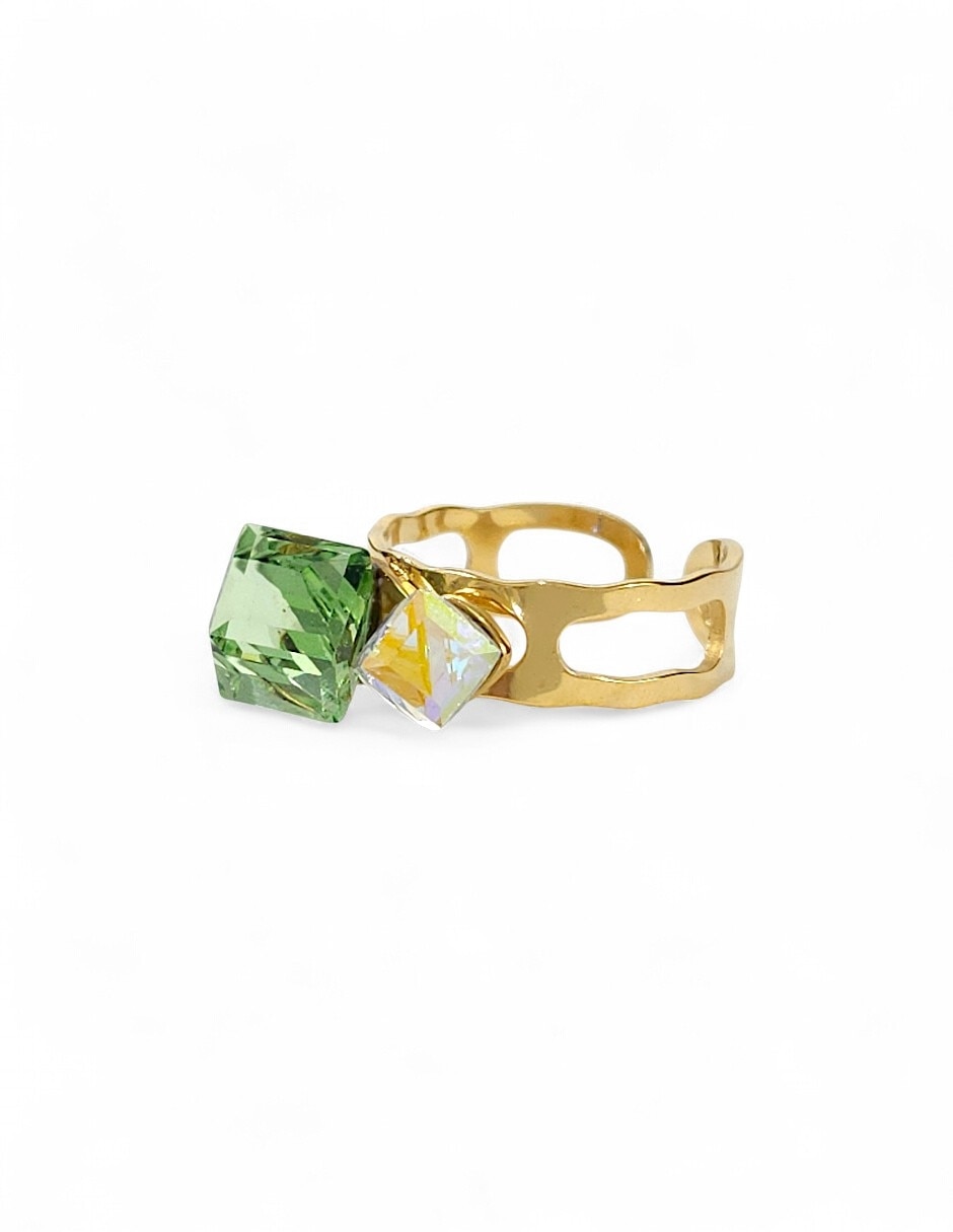 Collar pulsera anillo y aretes de cubo cristal 5