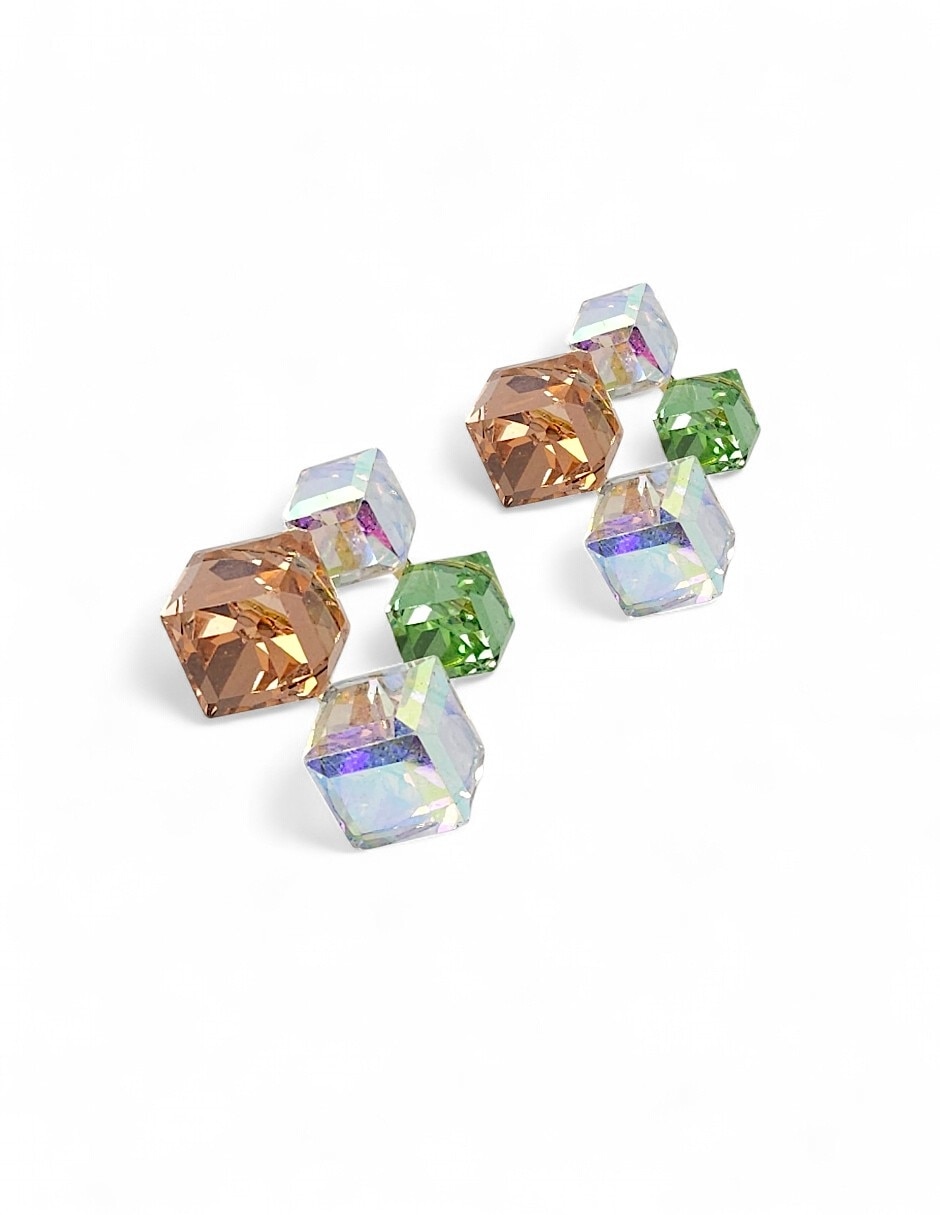 Collar pulsera anillo y aretes de cubo cristal 3