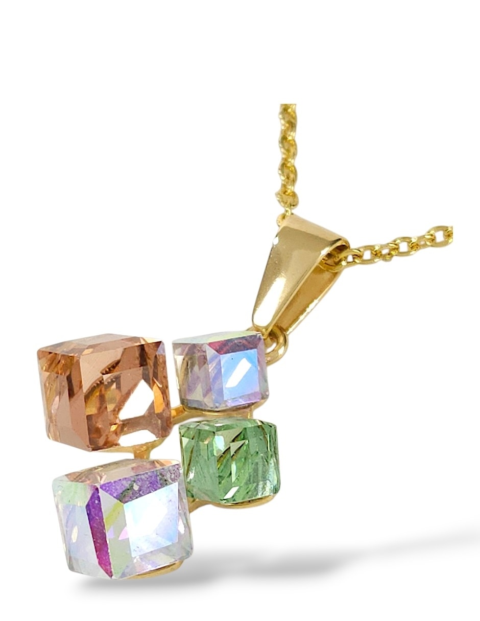 Collar pulsera anillo y aretes de cubo cristal 4