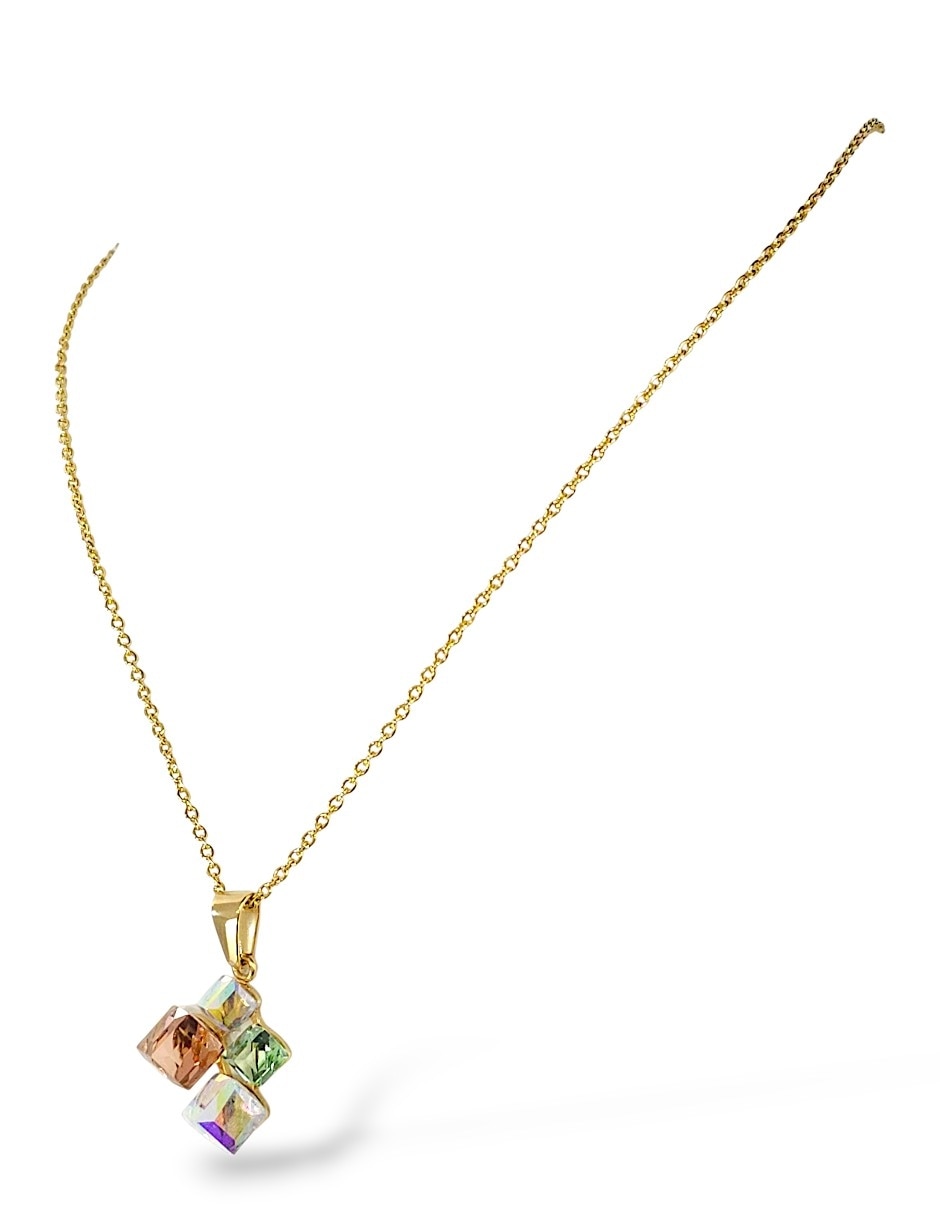 Collar pulsera anillo y aretes de cubo cristal 10