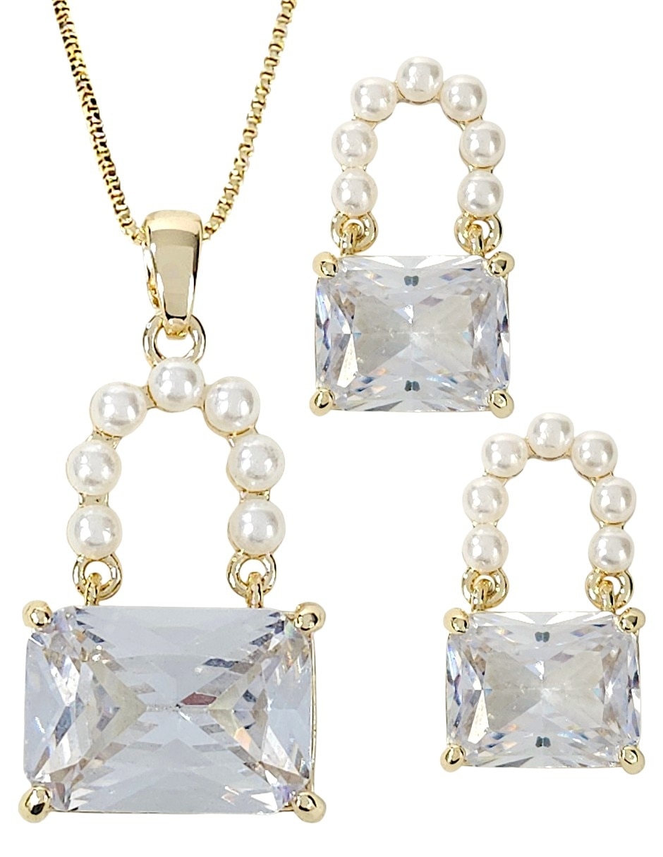 Aretes y collar de (si aplica) Diferentes formas GENERICO Sin familia o colección No aplica de Oro laminado 18 k Zirconia