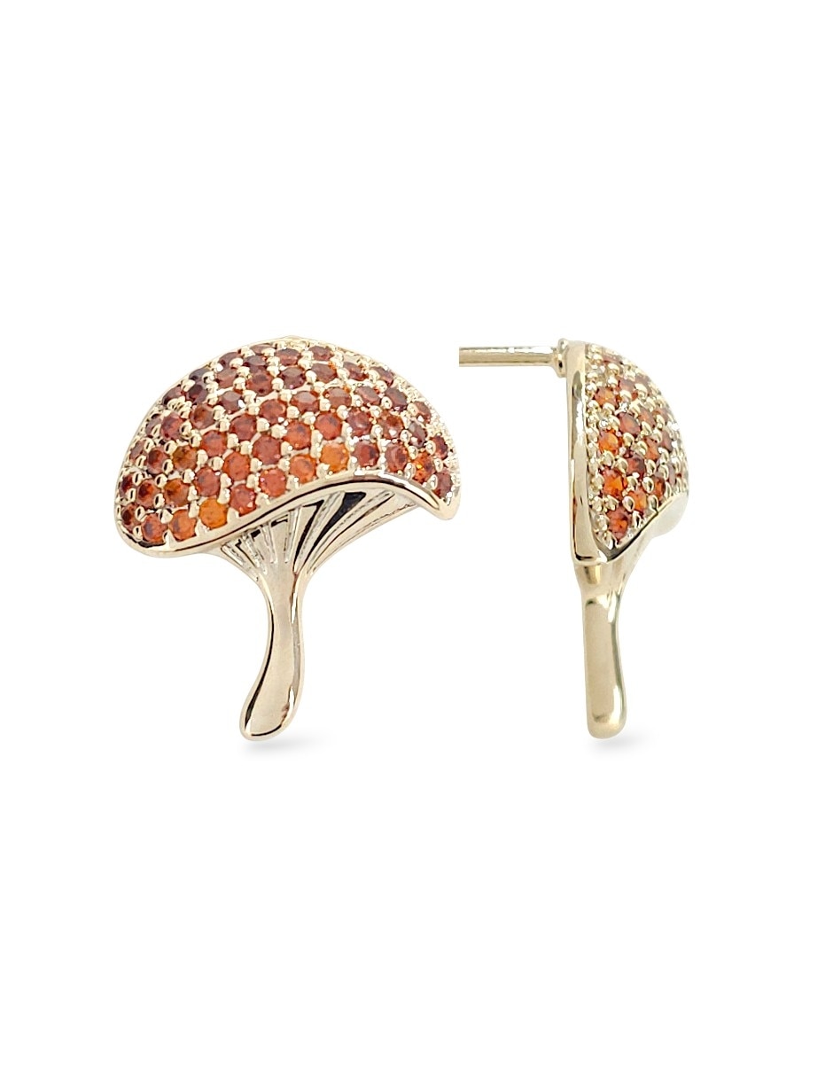 Aretes y collar de Hongo de oro laminado 18 K zirconia