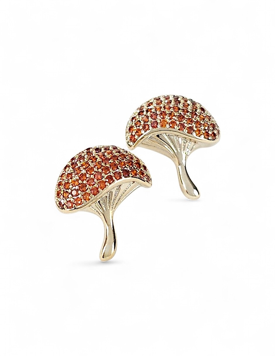 Aretes y collar de Hongo de oro laminado 18 K zirconia