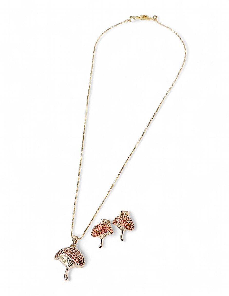 Aretes y collar de Hongo de oro laminado 18 K zirconia 6