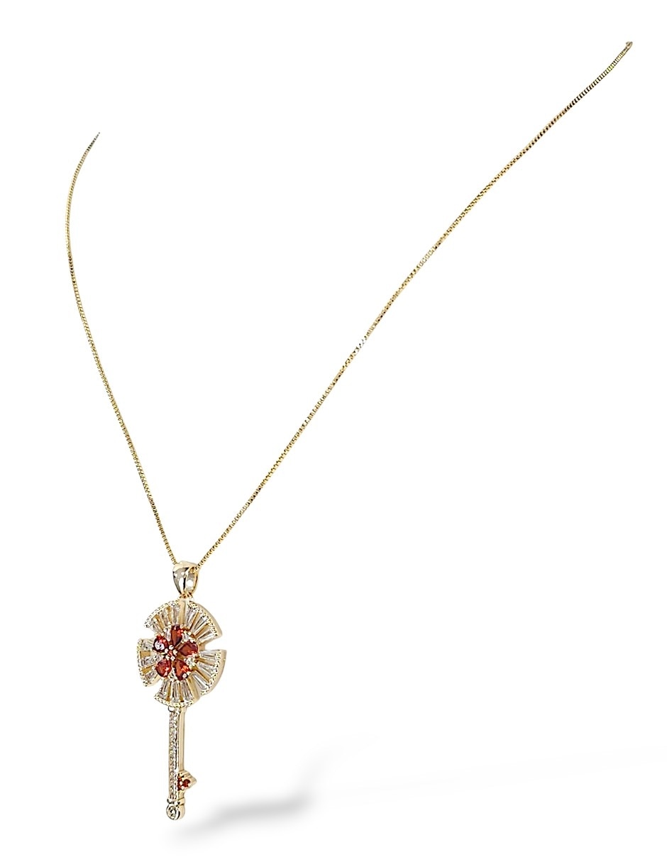 Aretes y collar de llave de oro laminado 18 k zirconia 8