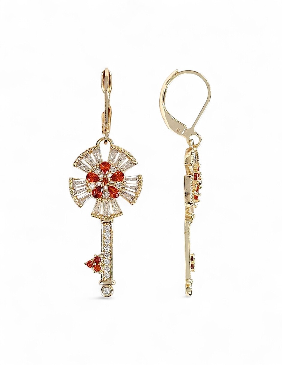 Aretes y collar de llave de oro laminado 18 k zirconia 3