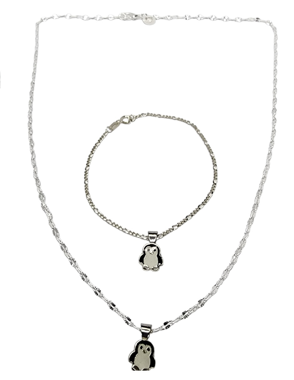 Collar y pulsera de pingüino de plata P 925 Collar y pulsera de pingüino de plata P 925