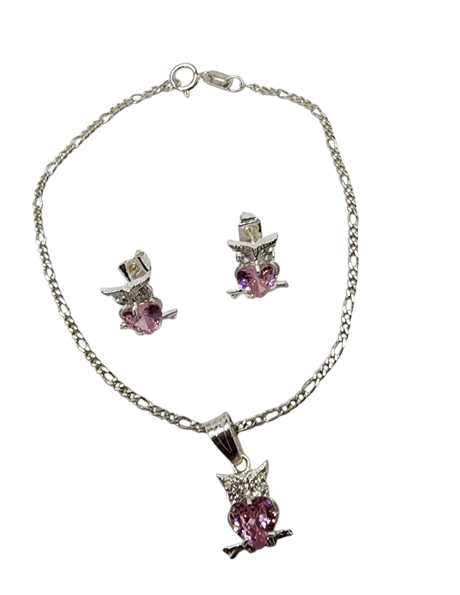 Aretes y pulsera de búho Limerence By Claudia Herrera de plata p 925 zirconia