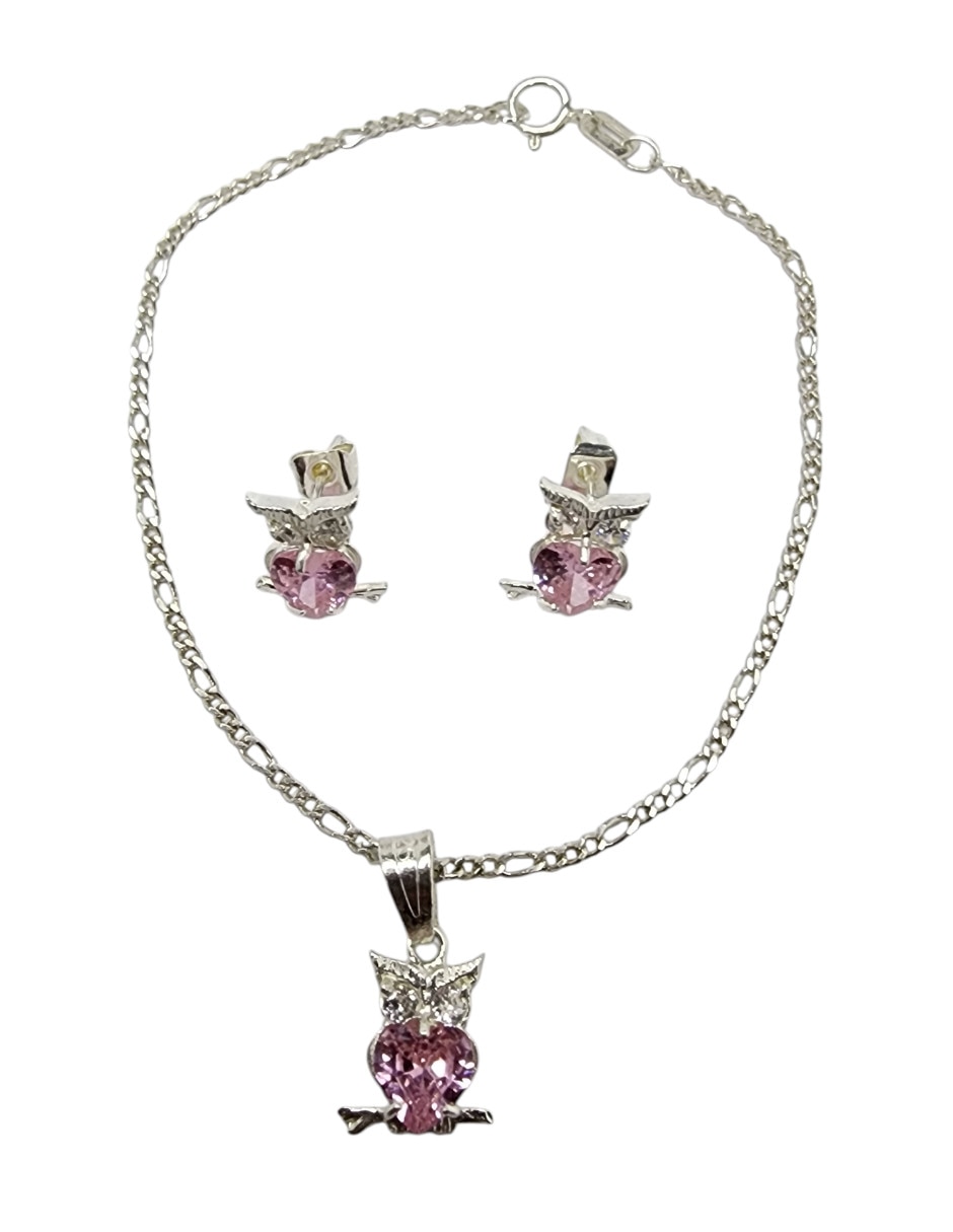 Aretes y pulsera de búho Limerence By Claudia Herrera de plata p 925 zirconia