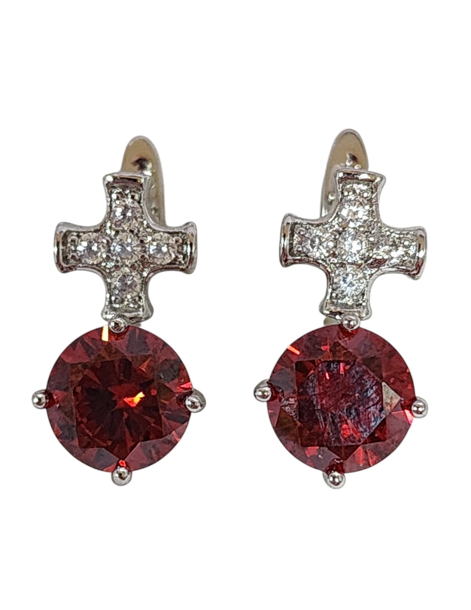 Arracadas de cruz de plata P 925 con acabado brillante zirconia