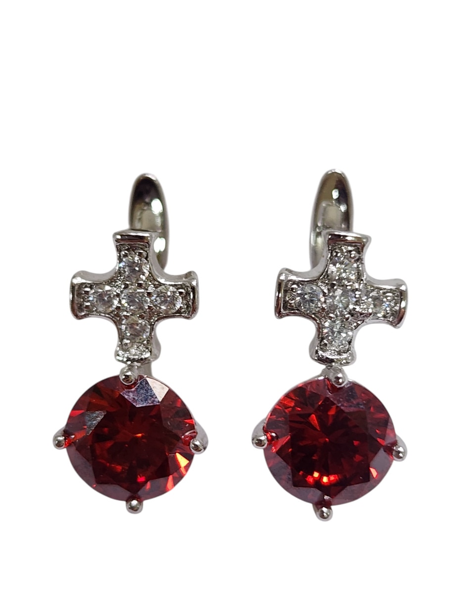 Arracadas de cruz de plata P 925 con acabado brillante zirconia 5