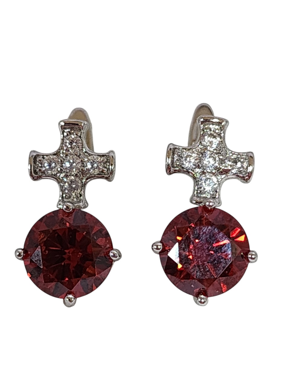 Arracadas de cruz de plata P 925 con acabado brillante zirconia 2