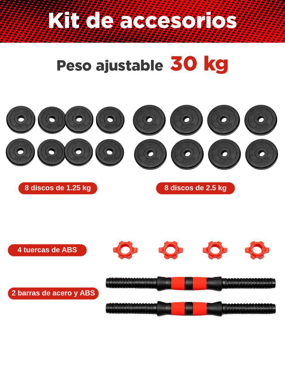 Set mancuernas de peso variable X-rush 30 kg 22 piezas