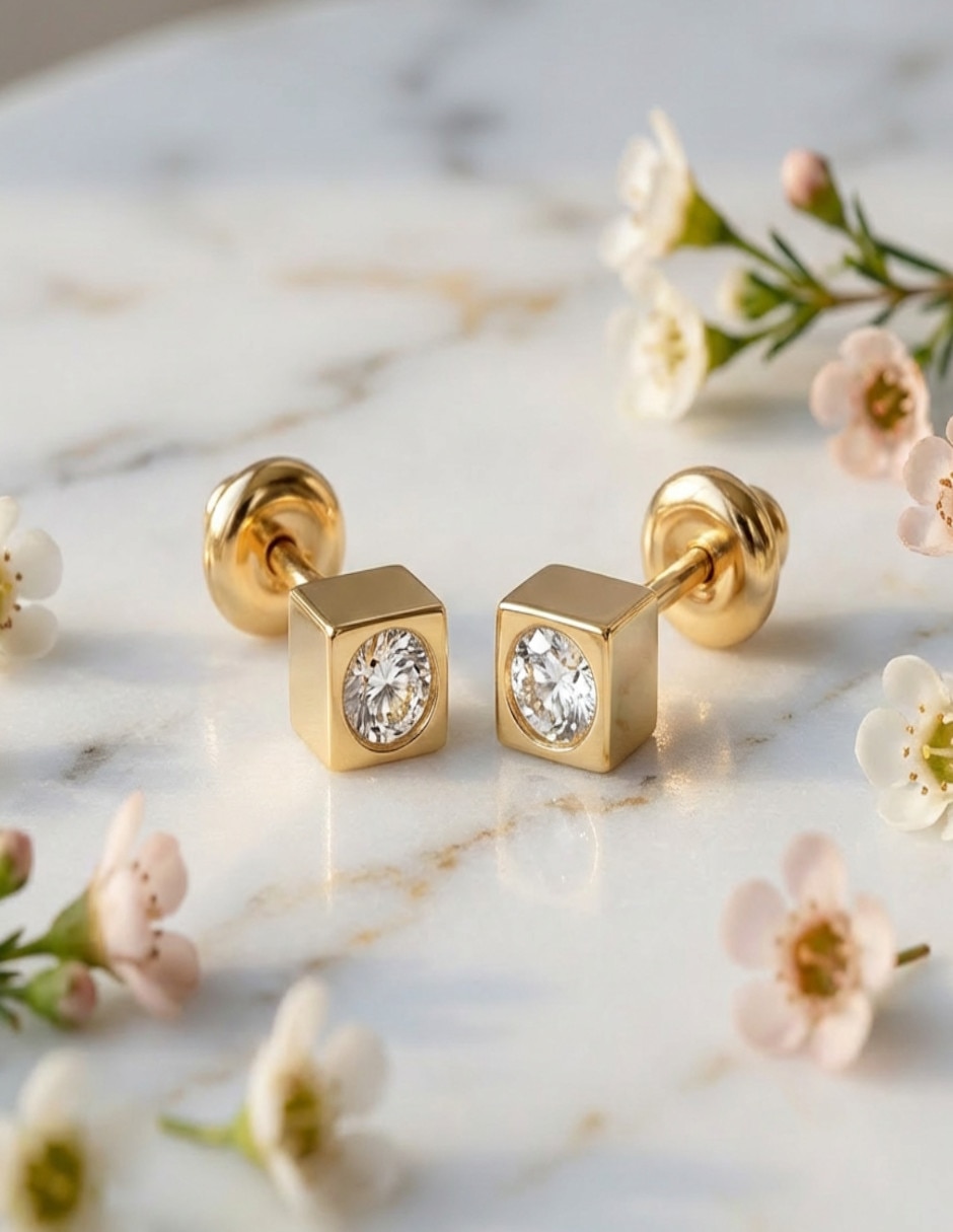 Broqueles de cubo Generica de oro laminado 18 K con acabado Brillante